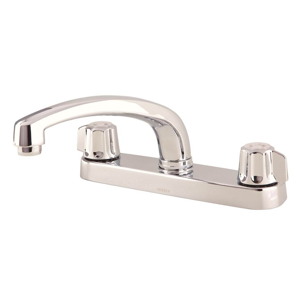 Gerber Plumbing Gerber Classics 2H Kitchen Faucet Deck Plate Mounted w/out Spray & w/ Metal Fluted Handles 1.75gpm Chrome. Compression cartridge