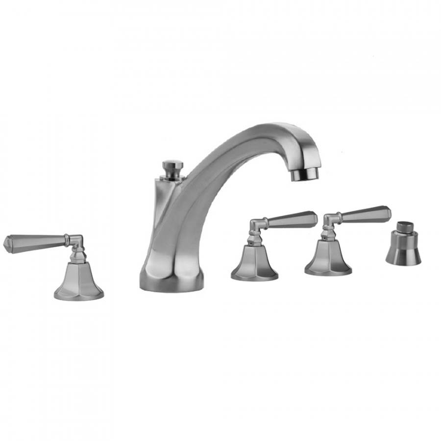 Jaclo Astor Roman Tub Set with High Spout and Hex Lever Handles and Straight Handshower Mount