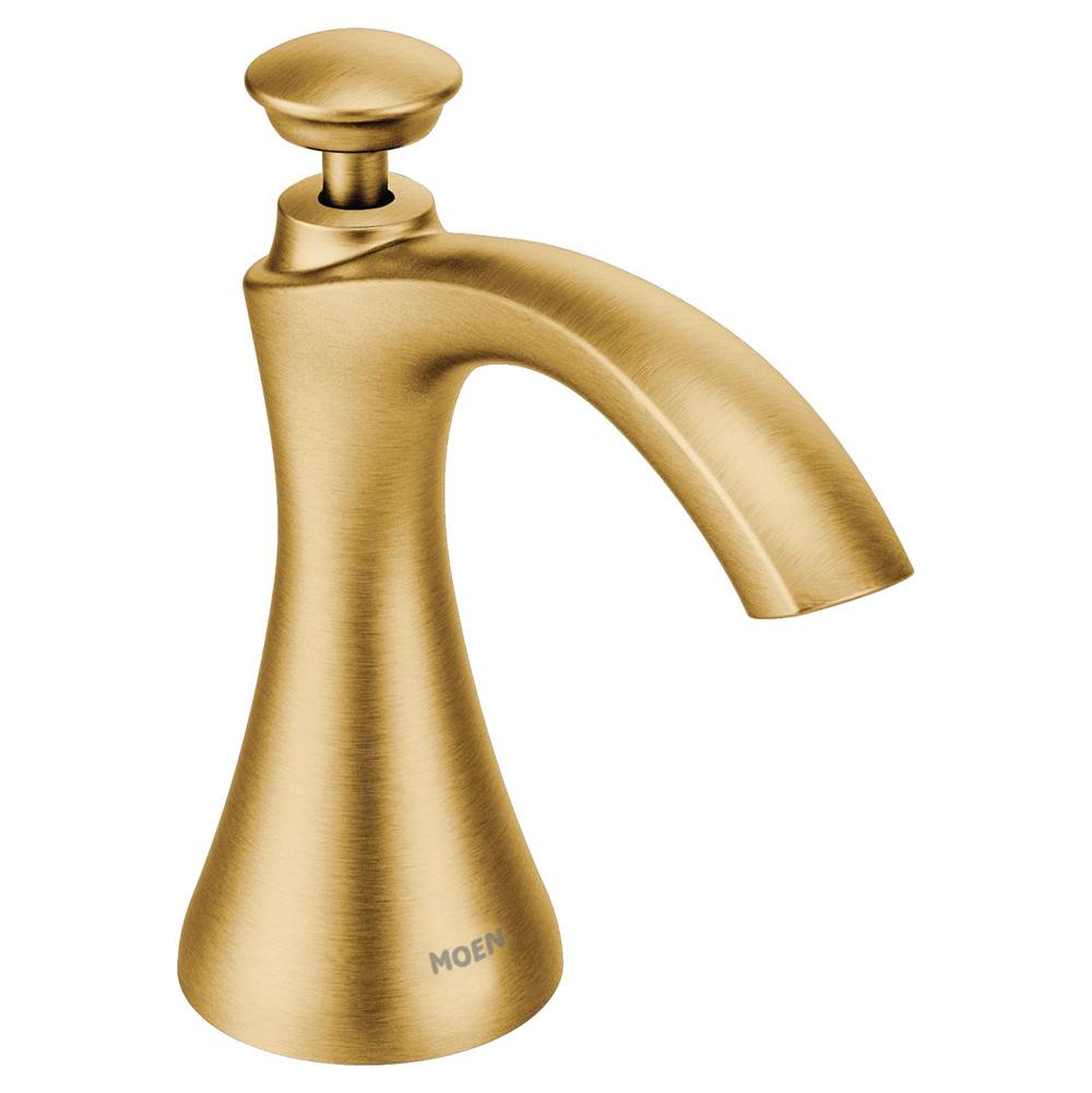 Moen Transitional Deck Mounted Kitchen Soap Dispenser with Above the Sink Refillable Bottle, Brushed Gold