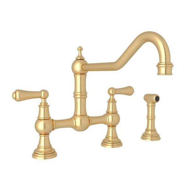 Rohl Edwardian™ Extended Spout Bridge Kitchen Faucet With Side Spray