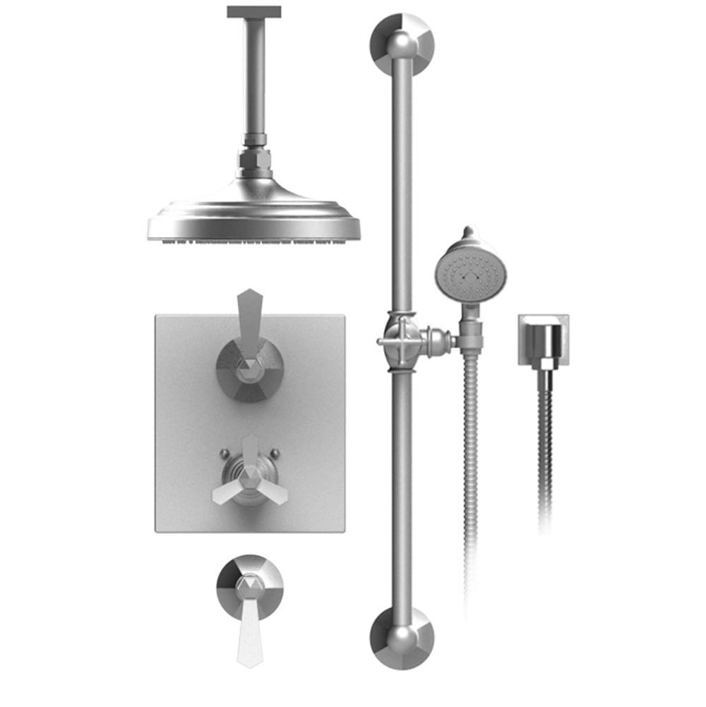 Rubinet Temperature Control Shower With Two Seperate Volume Controls, Shower Head, Bar, Integral Supply & Hand Held Shower, 8'' Ceiling Mount Trim Only