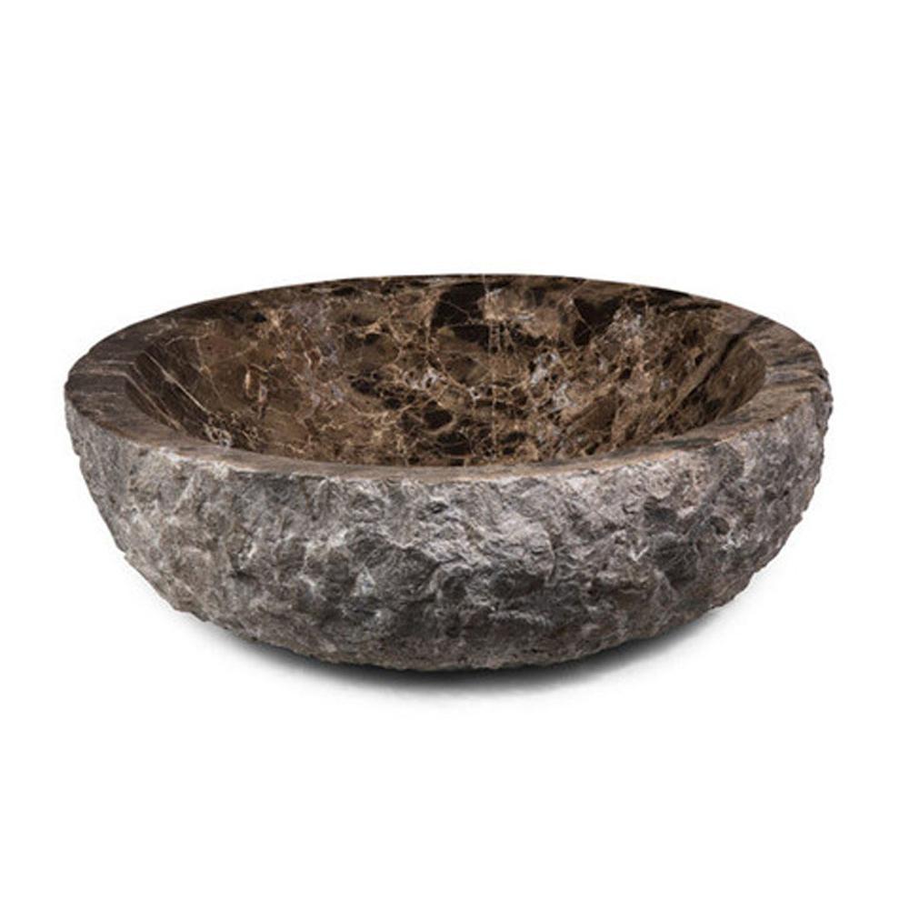 Ryvyr Round Stone Vessel - Dark Emperador Marble with rough exterior
