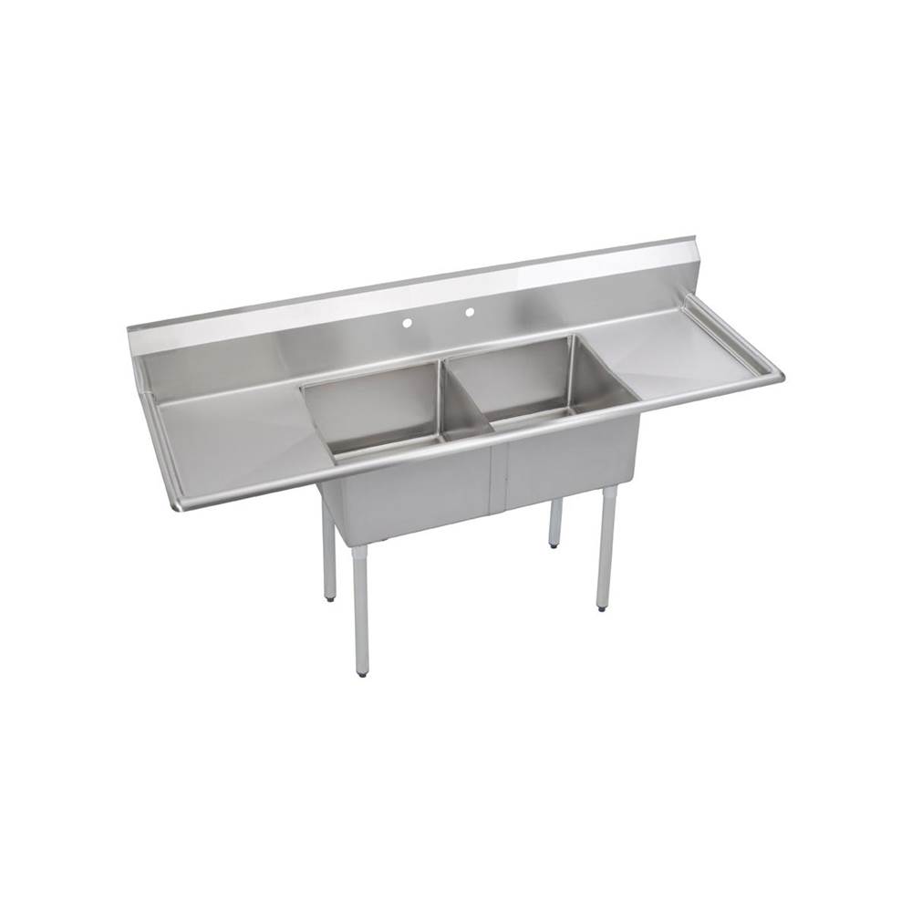 Elkay Dependabilt Stainless Steel 98'' x 29-13/16'' x 43-3/4'' 16 Gauge Two Compartment Sink w/ 24'' Left and Right Drainboards and Stainless Steel Legs