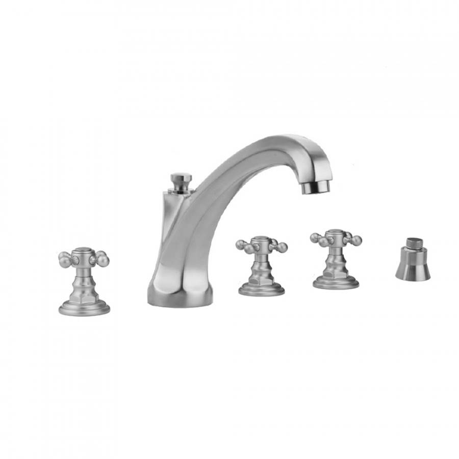 Jaclo Westfield Roman Tub Set with High Spout and Ball Cross Handles and Straight Handshower Mount