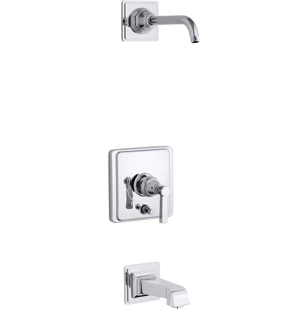 Kohler Pinstripe® Pure Rite-Temp® bath and shower trim set with push-button diverter and lever handle, less showerhead