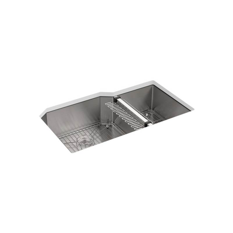 Kohler Strive® 35-1/2'' x 20-1/4'' x 9-5/16'' Undermount double-bowl extra-large/medium kitchen sink with rack