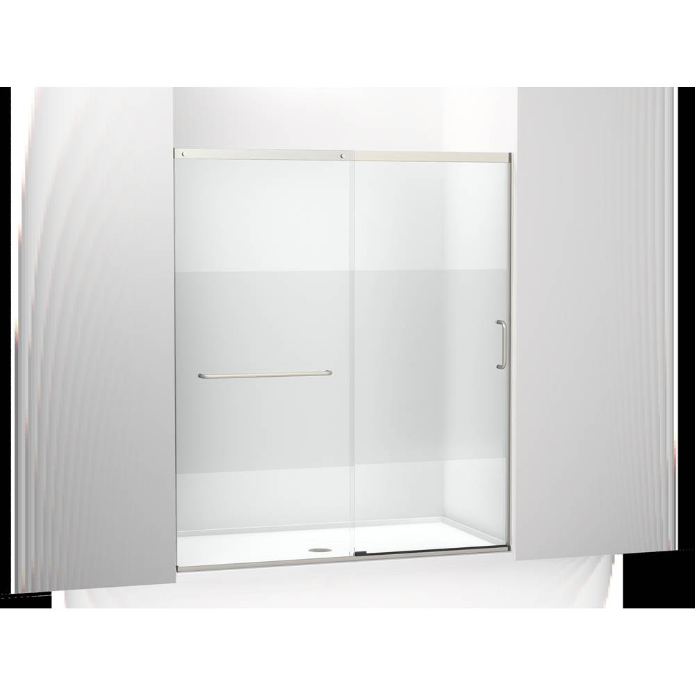 Kohler Elate™ Tall Sliding shower door, 75-1/2'' H x 62-1/4 - 65-5/8'' W with heavy 5/16'' thick Crystal Clear glass with privacy band