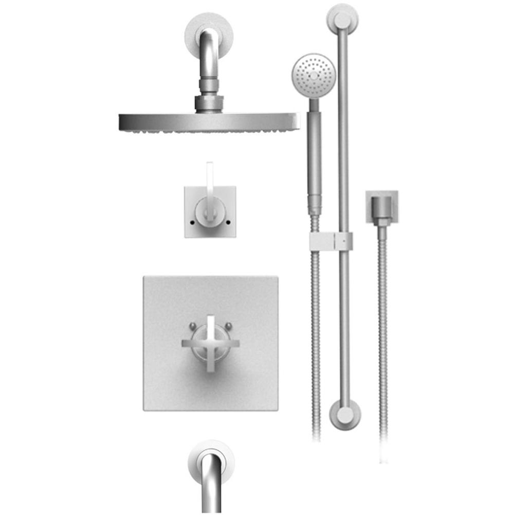 Rubinet Temperature Control Tubs & Shower With Three Way Diverter & Shut-Off, Hand Held Shower, Bar, Integral Supply, Wall Mount Tub Filler Spout & Fixed Show