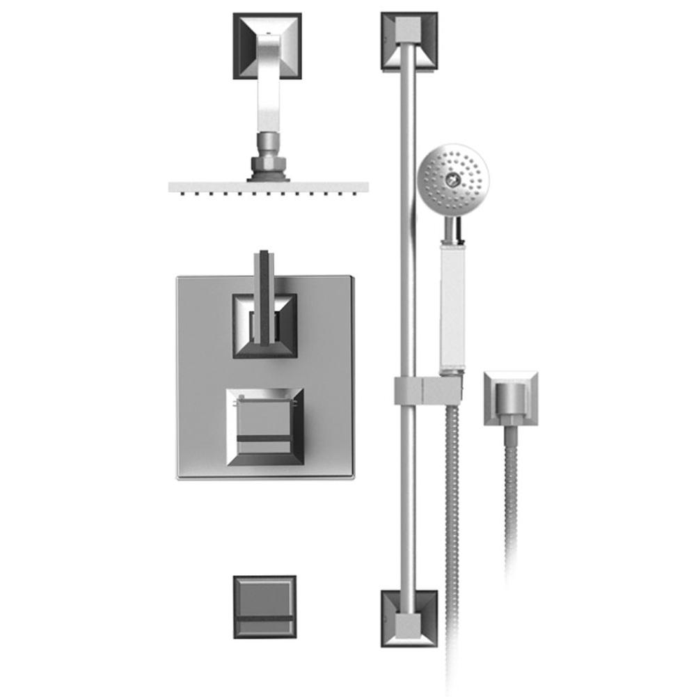 Rubinet Temperature Control Shower With Two Seperate Volume Controls, Fixed Shower Head, Bar, Integral Supply & Hand Held Shower 8'' Wall Mount Trim Only