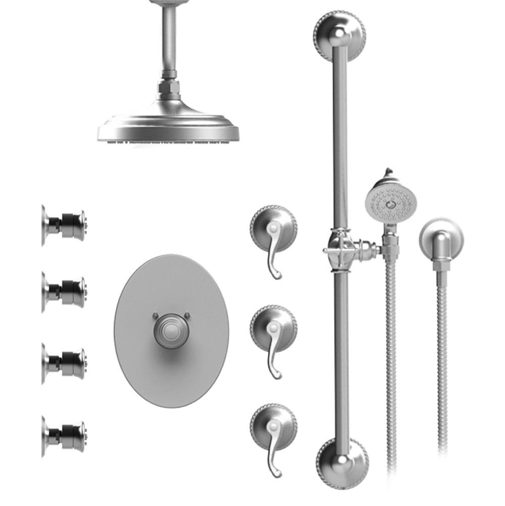 Rubinet Temperature Control Shower With Three Seperate Volume Controls, Fixed Shower Head, Bar, Integral Supply, Hand Held Shower & Four Body Sprays 8'' Ceili