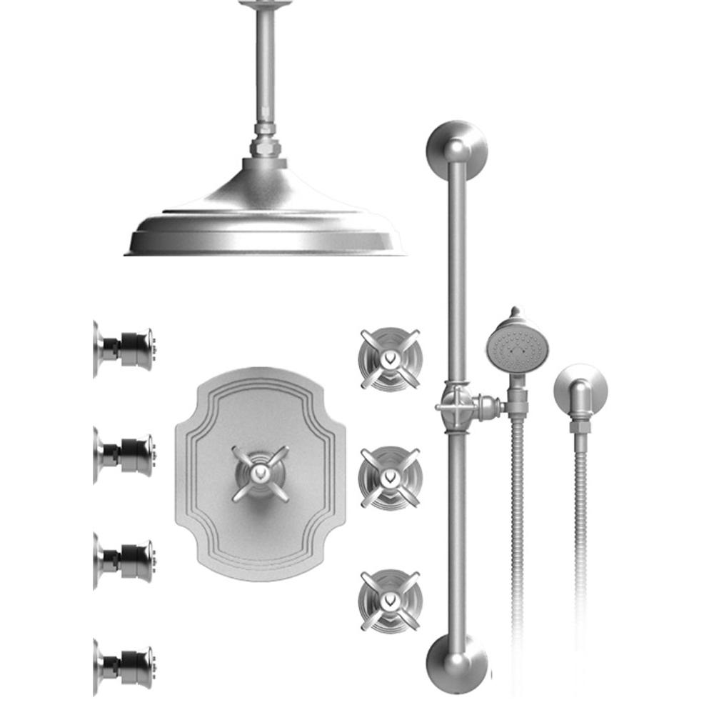 Rubinet Temperature Control Shower With Three Seperate Volume Controls, Fixed Shower Head, Bar, Integral Supply, Hand Held Shower & Four Body Sprays, 12'' Cei