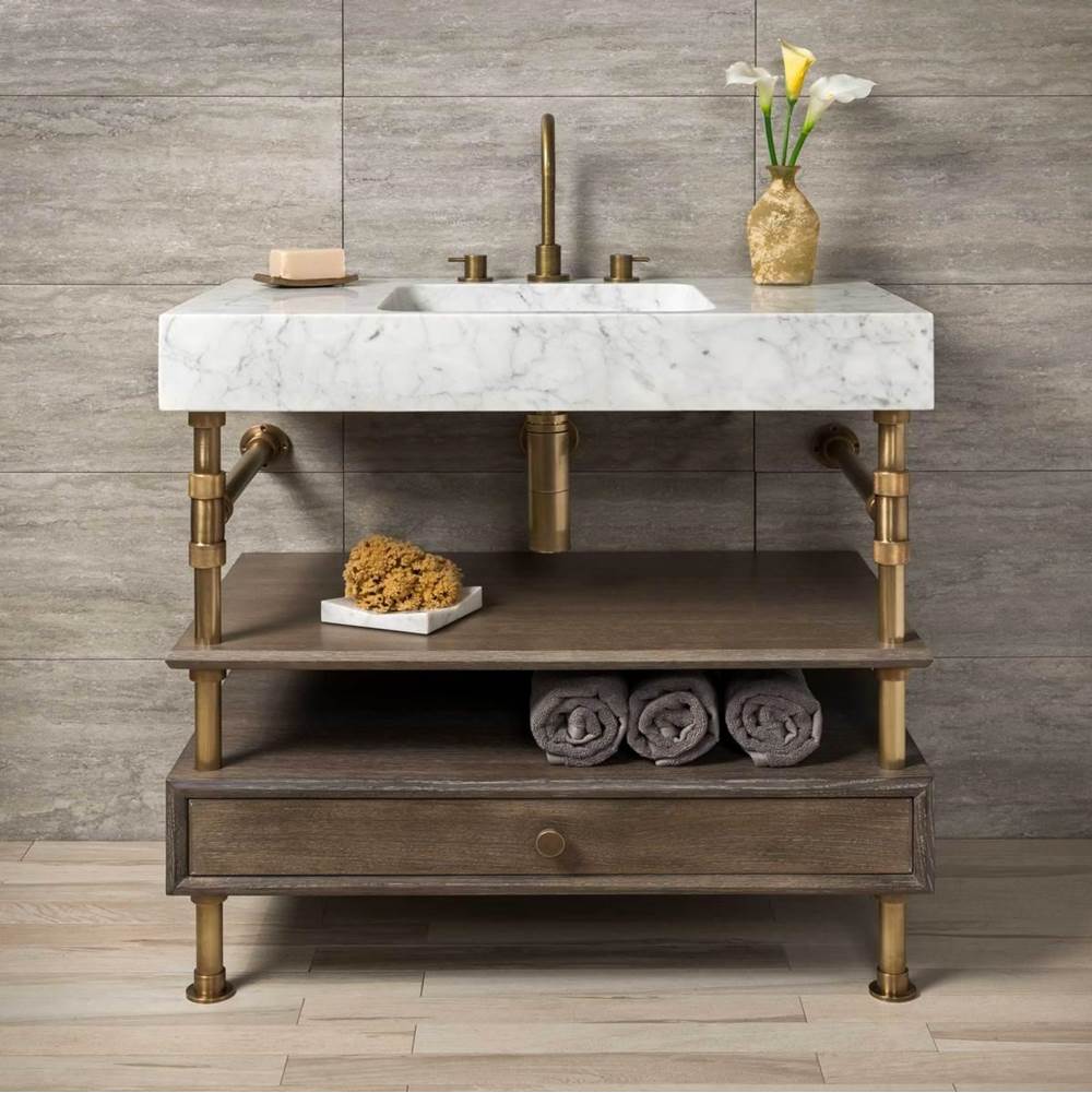 Stone Forest Elemental Console Vanity, 36'' W, With Drawer And Wood Shelf